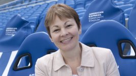 Caroline Lucas - AMEX stadium visit dugout, 22 July 2011 (2) resized.jpg